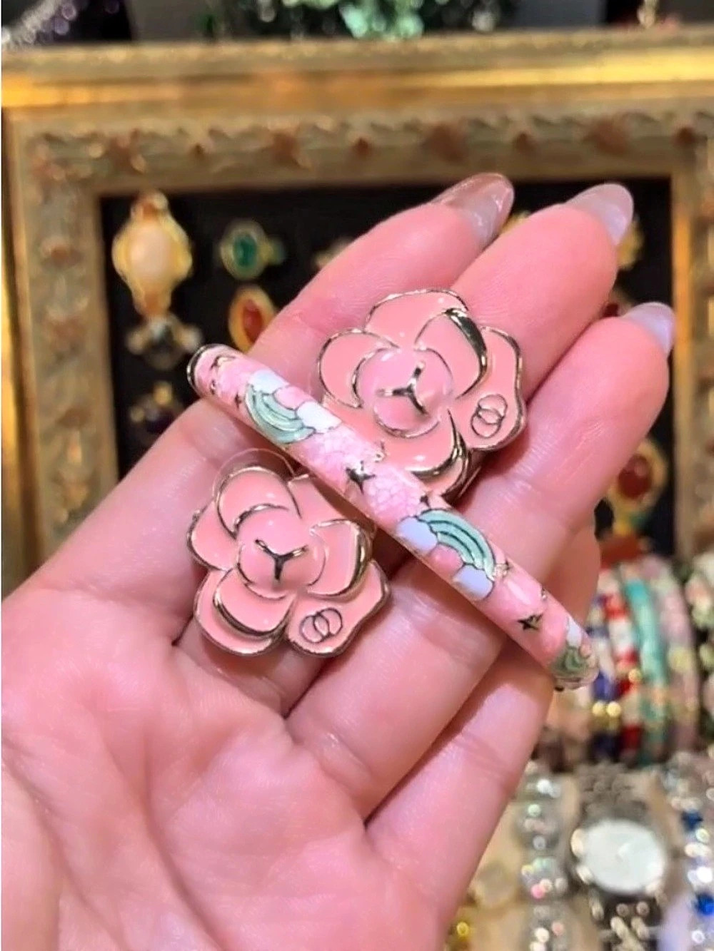 Cloisonné Bracelet and Enamel Earrings Set